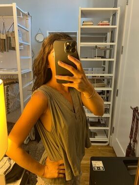Free People Olive Green Sleeveless V-Neck Tank